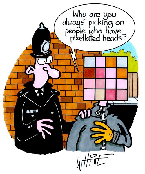 "Why are you always picking people who have pixellated heads?"