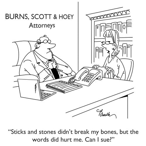 "Sticks and stones didn't break my bones, but the words did hurt me. Can I sue?"