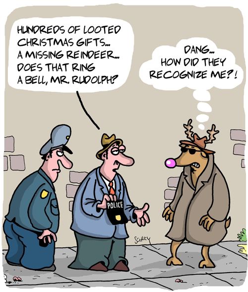 "Hundreds of looted Christmas gifts. . . A missing reindeer. . . does that ring a bell, Mr. Rudolph?"
