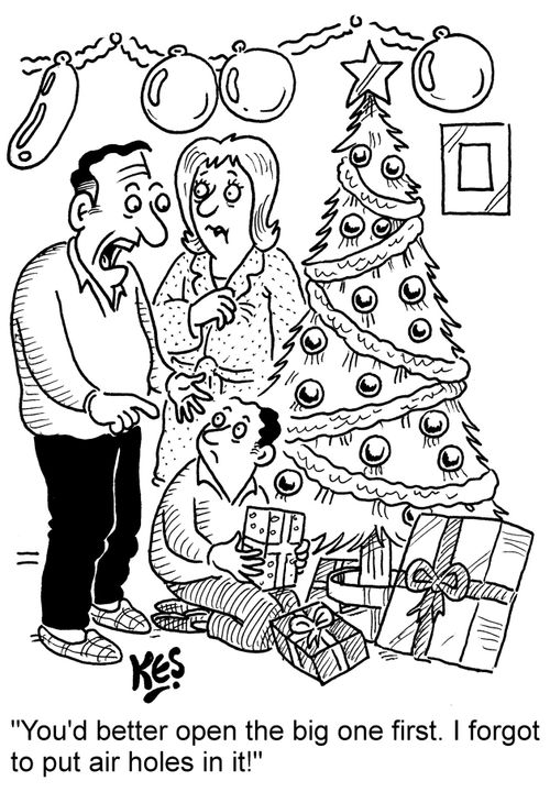 "You'd better open the big one first. I forgot to put air holes in it!"