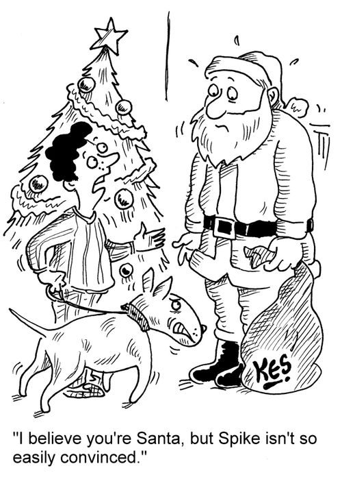 "I believe you're Santa, but Spike isn't so easily convinced."