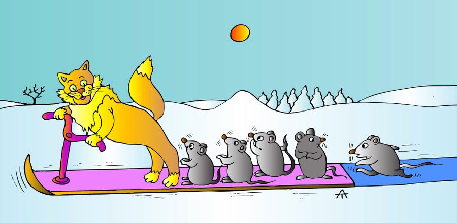Cat leading the mice away