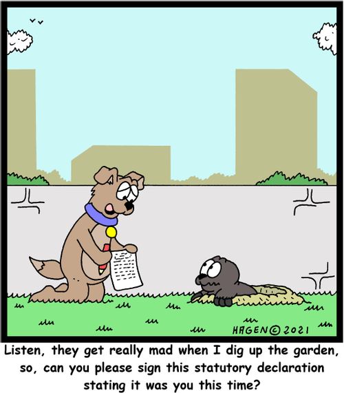 "Look, they get really mad when I dig up the garden, so, can you please sign this statutory declaration..."
