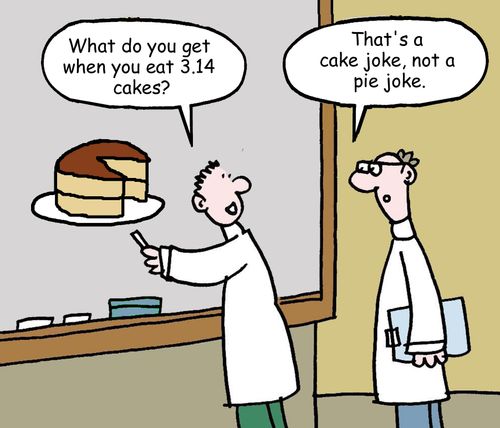 "What do you get when you 3.14 cakes?"
