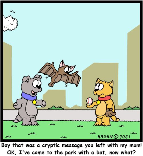 "Boy that was a cryptic message you left with my mum! OK, I've come to park with a bat, now what?"