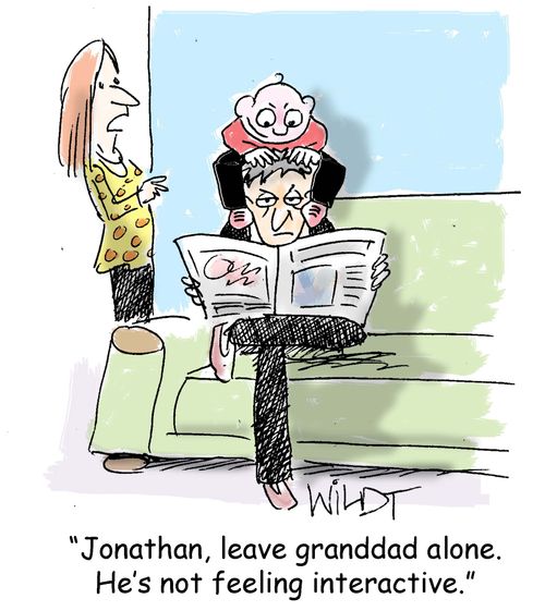 "Jonathan, leave granddad alone. He's not feeling interactive."