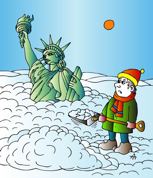 Statue of Liberty Buried Under Snow