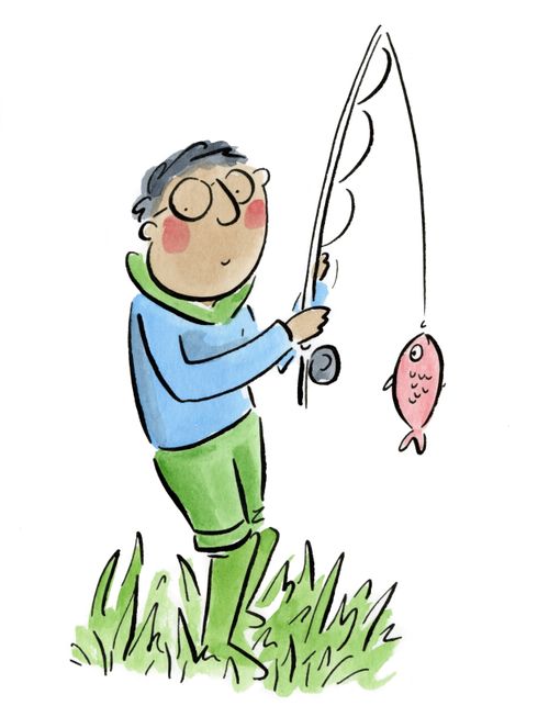 A man standing in long grass holding a fishing rod