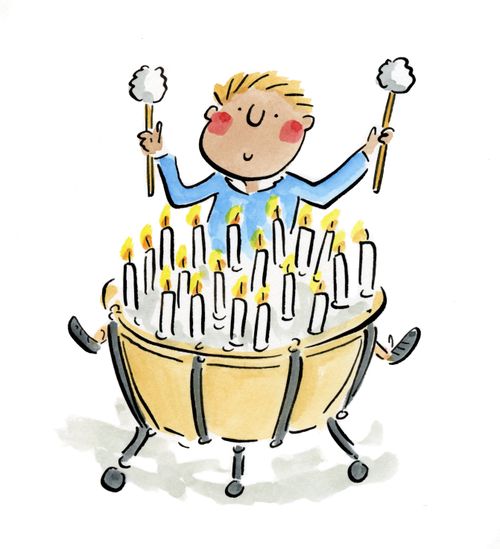 A drum covered in candles