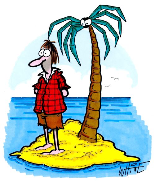 A spider disguised as a palm tree preys on an oblivious castaway 