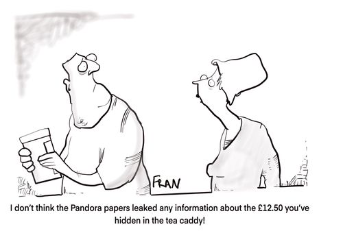 "I don't think the Pandora Papers leaked any information about the £12.50 you've hidden in the tea caddy!"