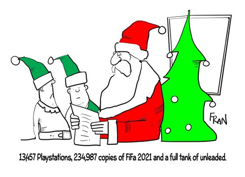 "13,457 Playstations, 234,987 copies of Fifa 2021 and a full tank of unleaded."