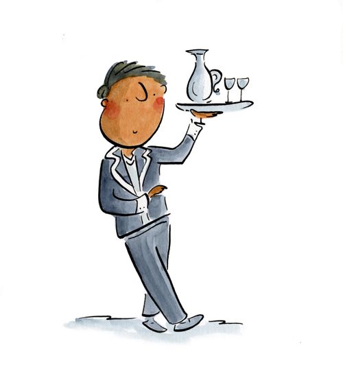 A waiter carrying a tray of drinks