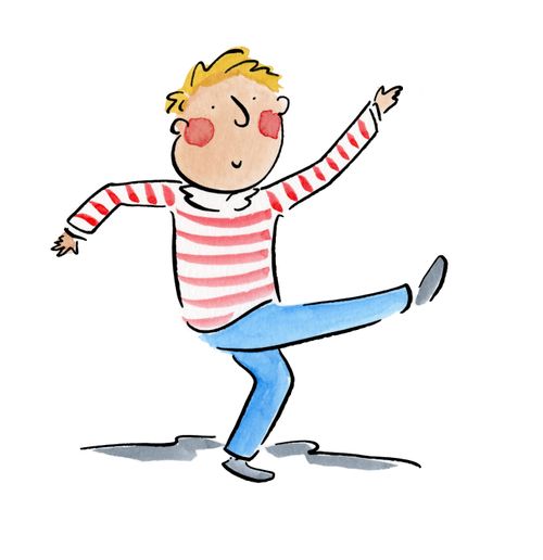 A dancing man wearing a red-striped top