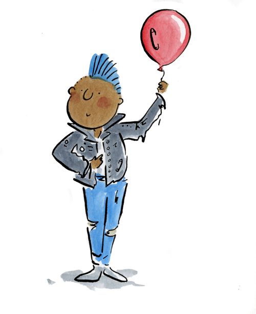 A punk holding a balloon