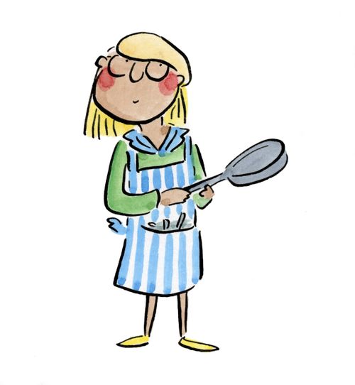 A man with a pancake on her head