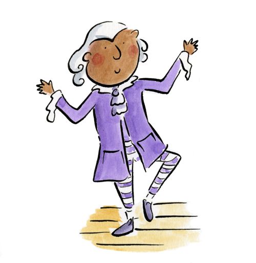 A man wearing a powdered wig and purple smock coat