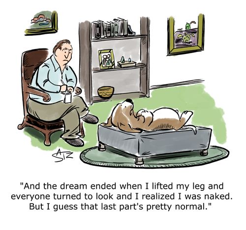 "And the dream ended when I lifted my leg and everyone turned to look and I realized I was naked. But I guess that last part's pretty normal."