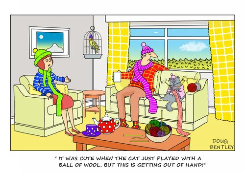 "It was cute when the cat just played with a ball of wool, but this is getting out of hand!"