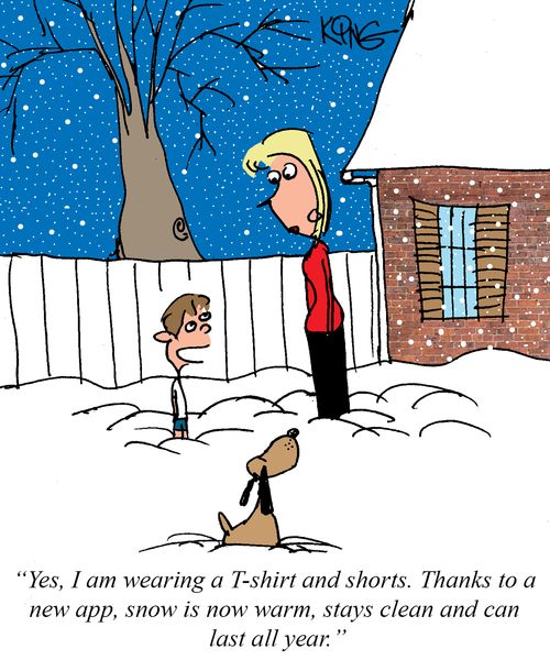 "Yes, I am wearing a t-shirt and shorts. Thanks to a new app, snow is now warm, stays clean and can last all year."
