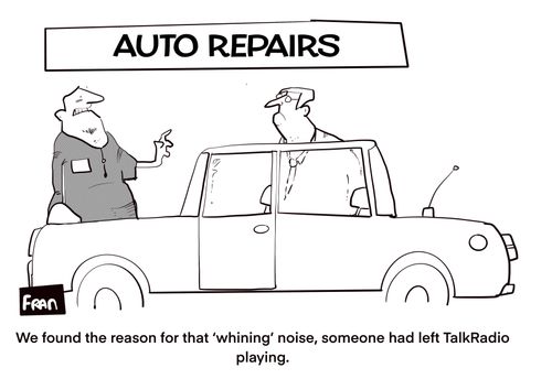"We found the reason for that 'whining' noise, someone had left TalkRadio playing."
