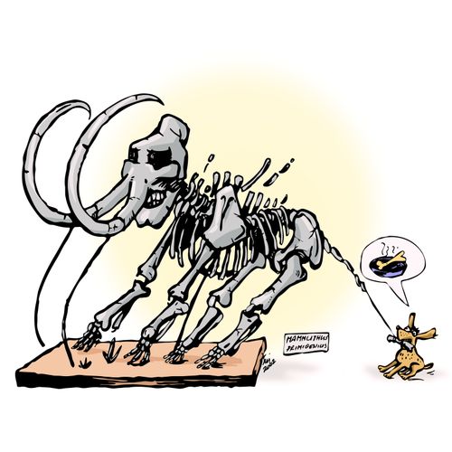 Mammoth bone and the dogs.