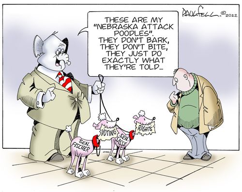 "These are my 'Nebraska attack poodles'. They don't bark, they don't bite, they just do exactly what they're told. . ."
