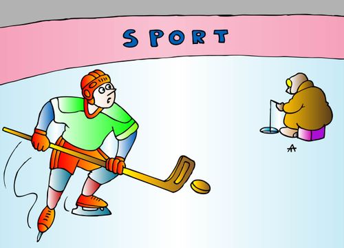 Ice Fisherman on the Hockey Rink