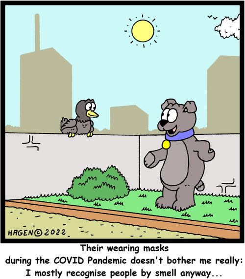 "There wearing masks during the COVID pandemic doesn't bother me really: I mostly recognise people by smell anyway..."