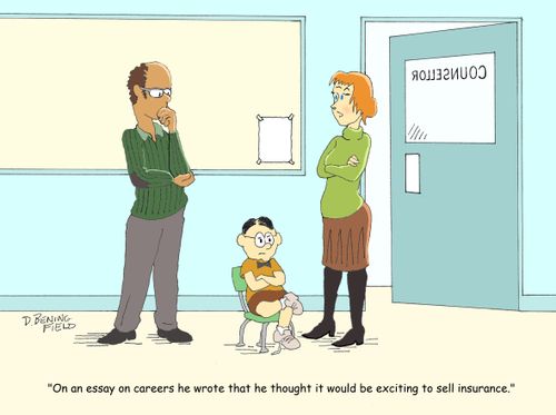 "On an essay on careers he wrote that he thought it would be exciting to sell insurance."