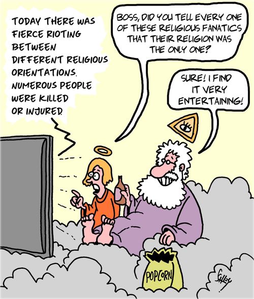 "Today there was fierce rioting between different religious orientations. Numerous people were killed or injured."