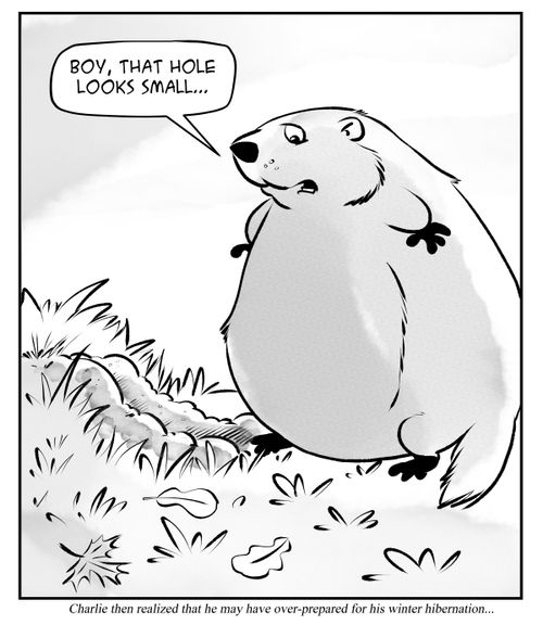Charlie then realized that he may have over-prepared for his winter hibernation..."