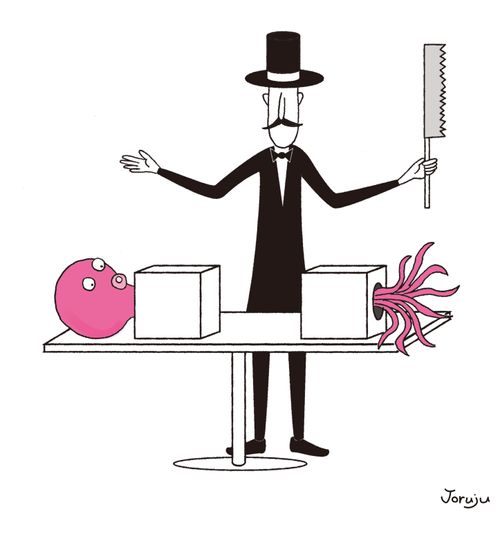 A magician saws in half an octopus 