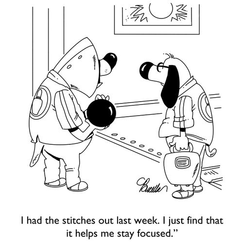 "I had the stitches out last week. I just find that it helps me stay focused."