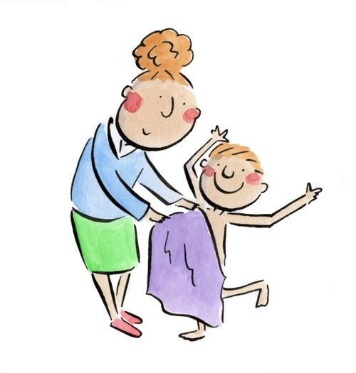 A mum trying to dry an excited child