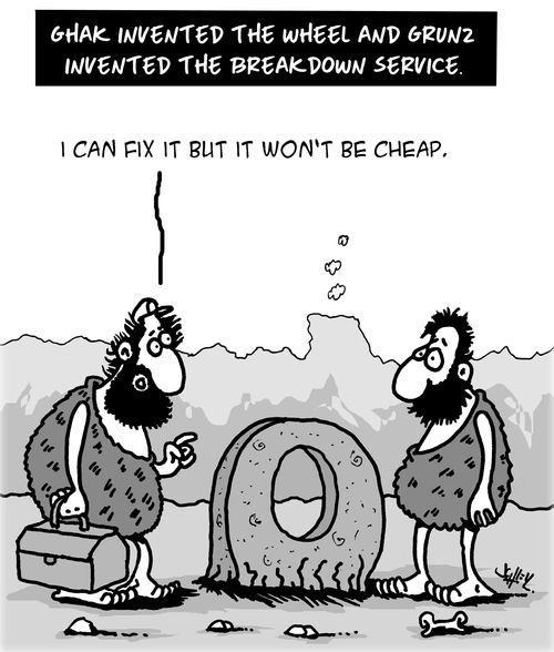 Ghak invented the wheel and Grunz invented the breakdown service