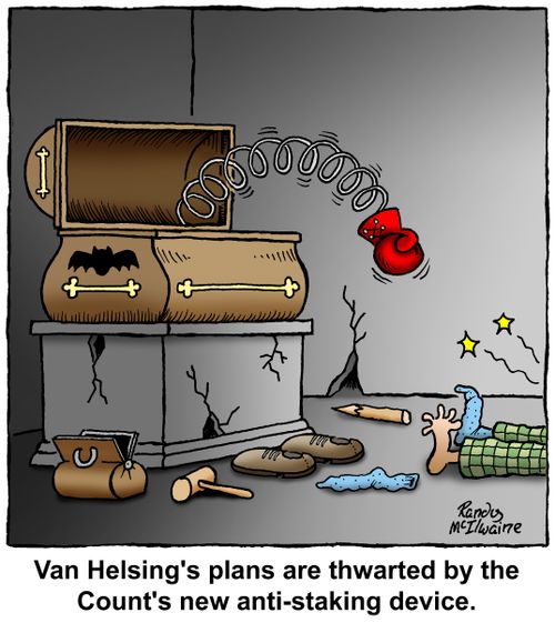 Van Helsing's plans are thwarted by the Count's new anti-staking device.
