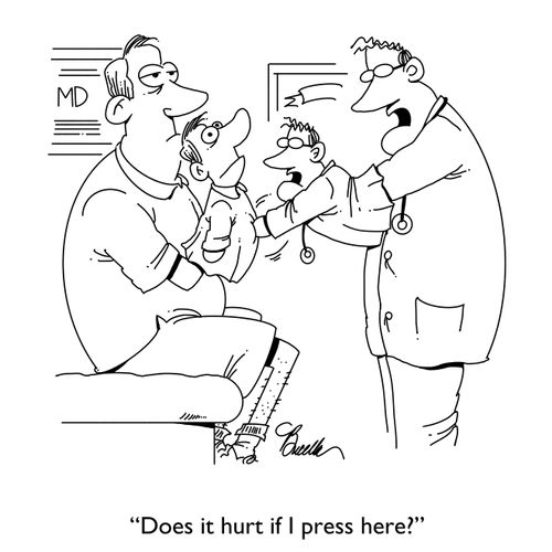 "Does it hurt if I press here?"