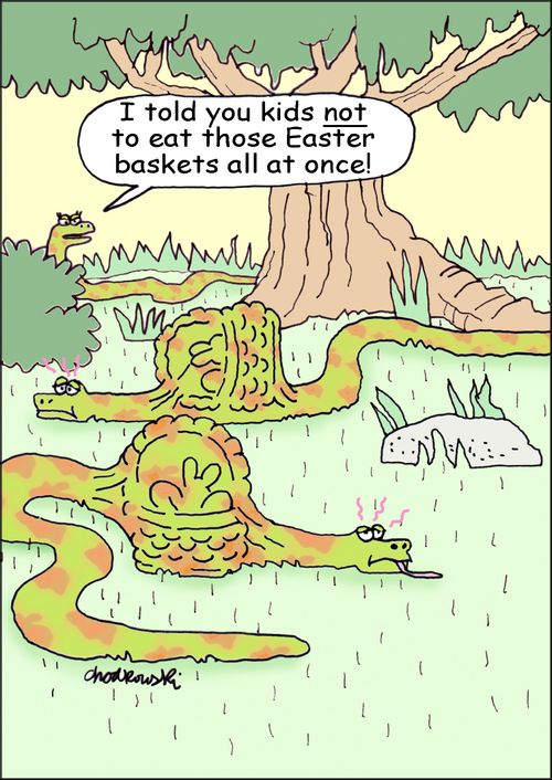 "I told you kids not to eat those easter baskets all at once!"