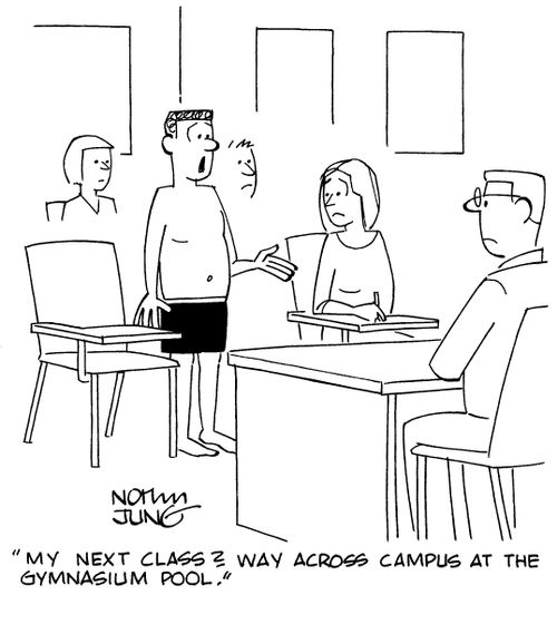 "My next class? Way across campus at the gymnasium pool."