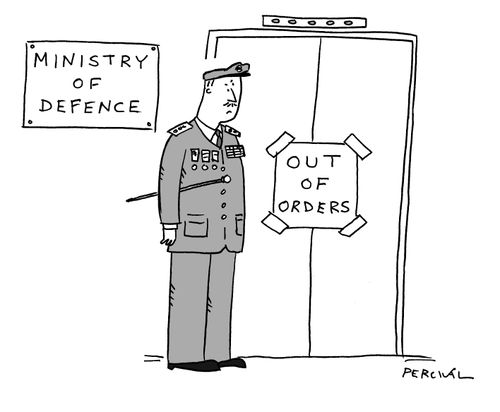 Ministry of defence lift with an 'Out of Orders' sign