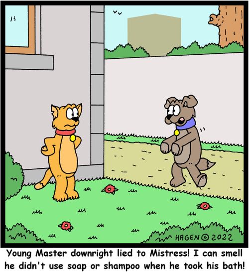 "Young Master downright lied to Mistress! I can smell he didn't use soap or shampoo when he took his bath!"