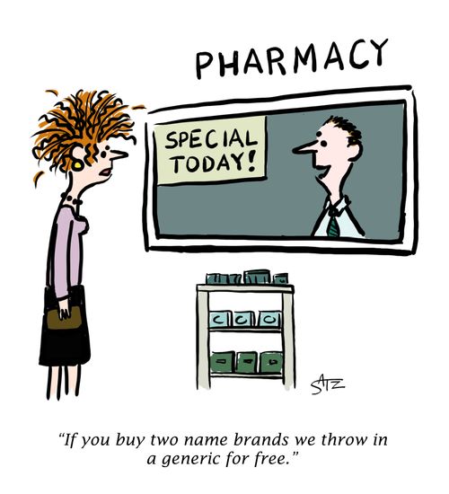 "If you buy two name brands we throw in a generic for free."
