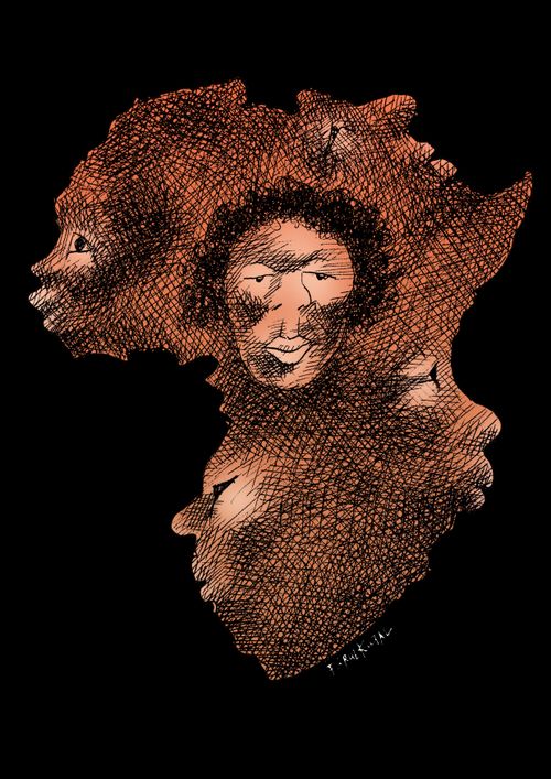 Map of Africa forming faces.