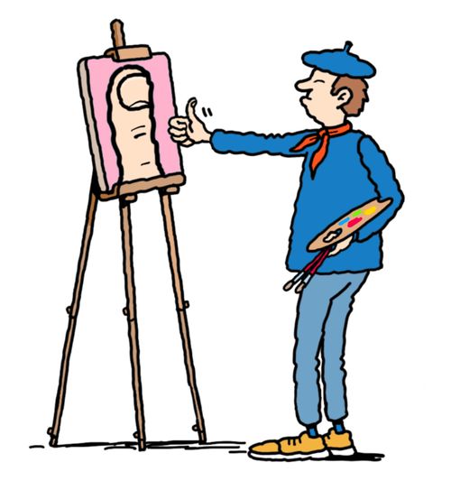 Artist paints his thumb