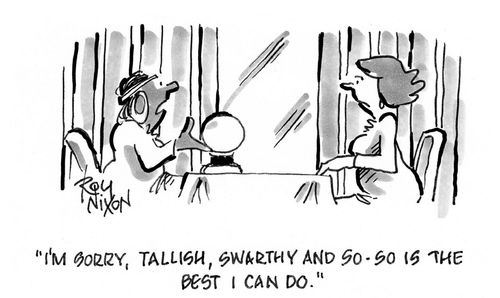 "I'm sorry, tallish, swarthy and so-so is the best I can do."