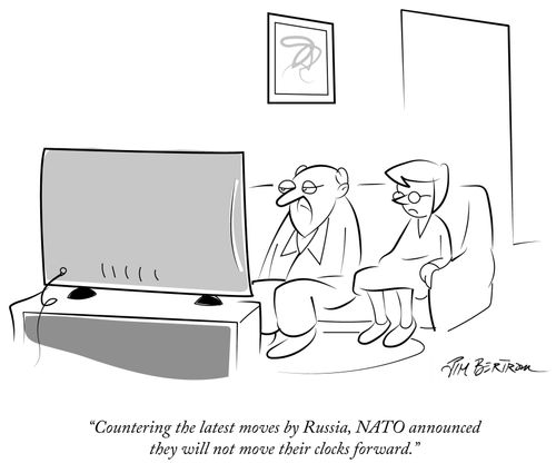 "Countering the latest moves by Russia, NATO announced they will not move their clocks forward."
