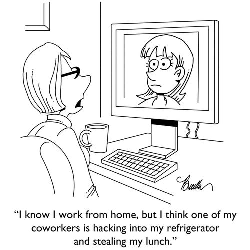 "I know I work from home, but I think one of my coworkers is hacking into my refridgerator and stealing my lunch."