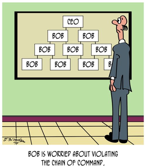 Bob is worried about violating the chain of command.