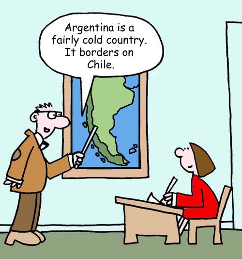 "Argentina is a fairly cold country. It borders on Chile."